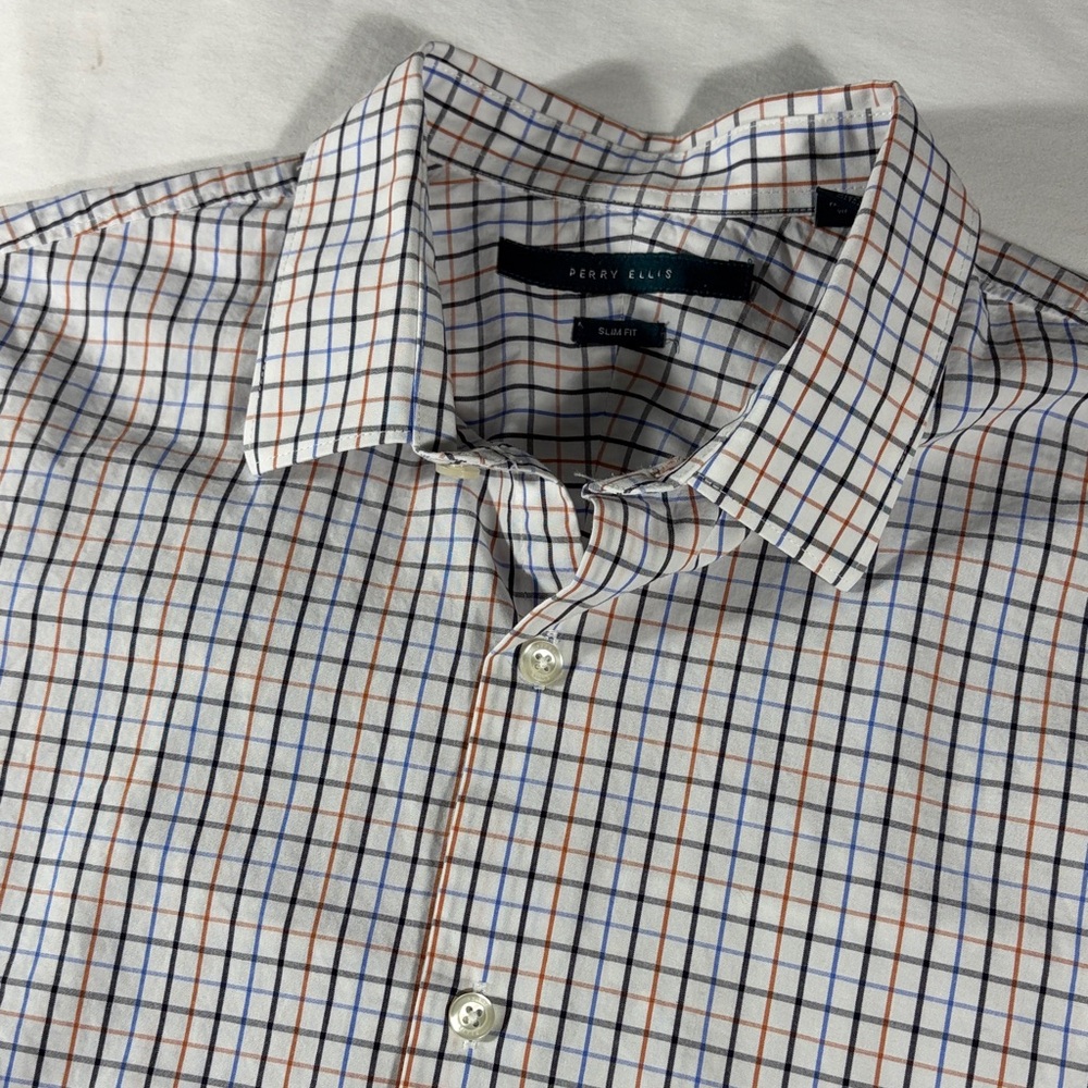 Perry Ellis men's multicolor check plaid long sleeve button down shirt - size M